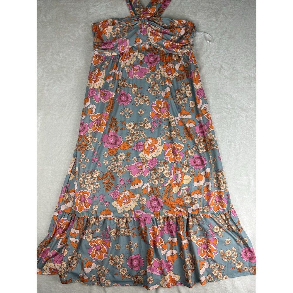 Grace Karin Womens Floral Retro Midi Dress Size XL Grey 1960s Style Sundress - Picture 5 of 11